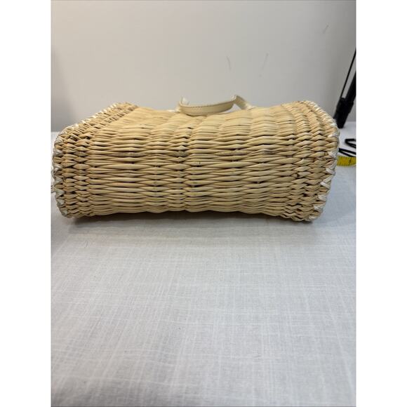 En Shalla Boho Western Coastal Wicker Kid Leather Fringe Woven Basket Tote - Picture 6 of 16